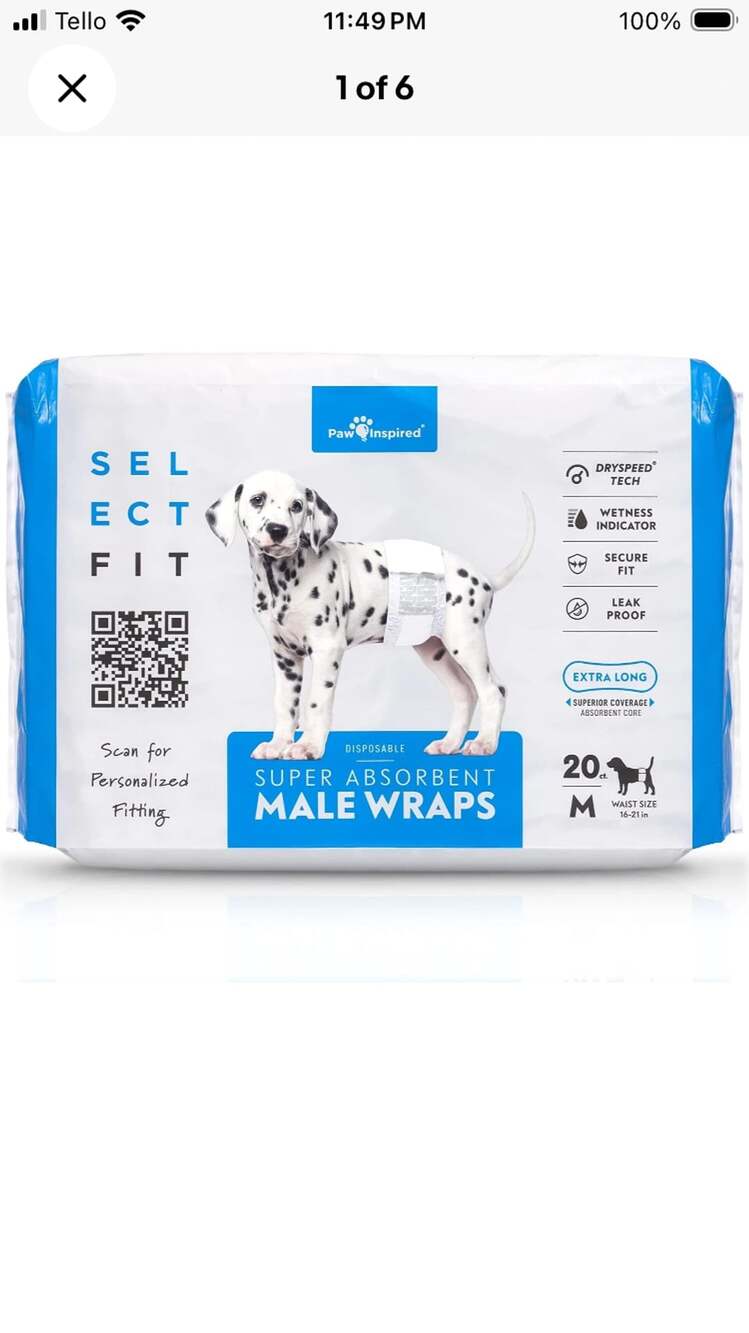 Paw Inspired Select Fit Disposable Male Dog Wraps Medium 20 Count